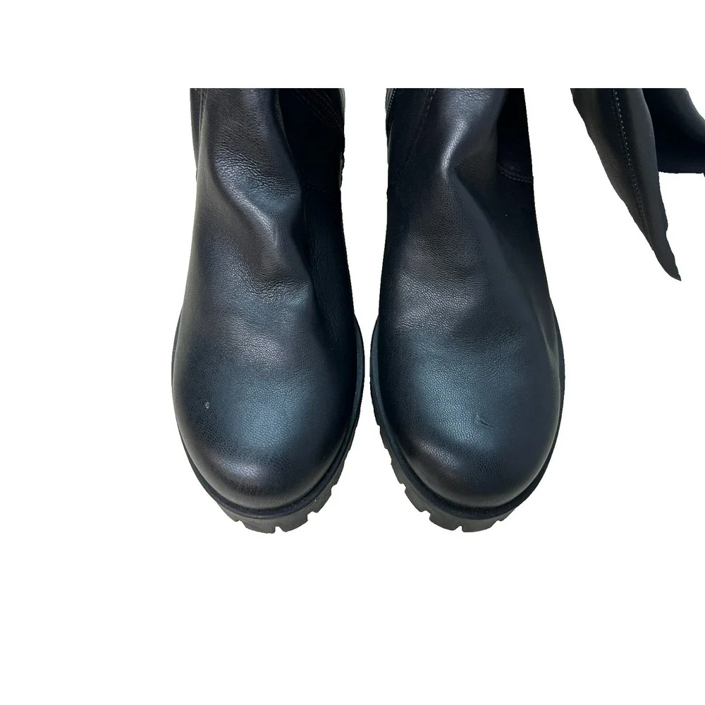 Mercante di Fiori Tall Black Boot Lug Sole Ankle Zip‎ Light Stretch Calf, 38/7.5